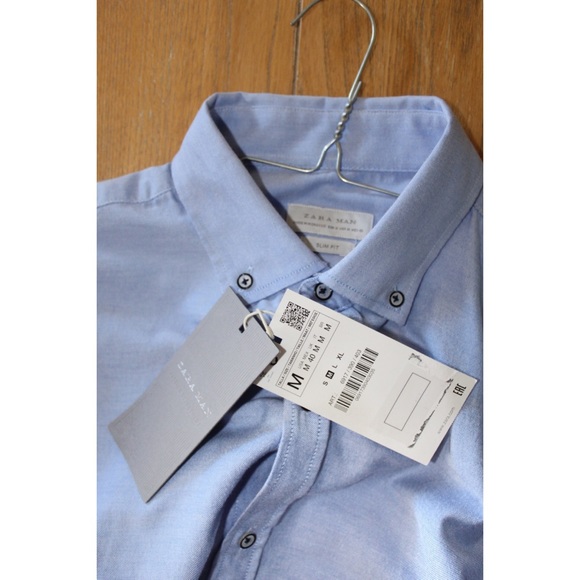 Zara Man NWT Denim Blue Button Up with Patterned Elbow Patch Top Medium - Picture 10 of 10